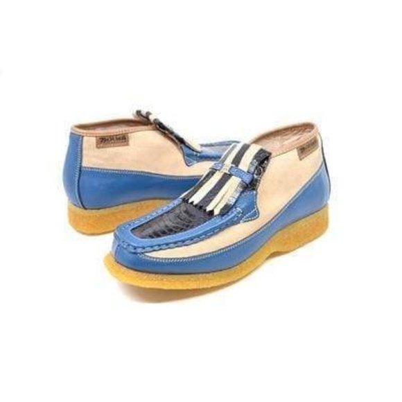 British Walkers Apollo 2 Men's Beige and Blue Leather and Snake Skin Combo - Picture 1 of 8